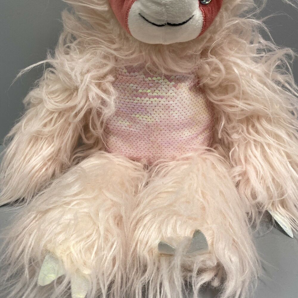 Hobby Lobby Pink Furry Sloth Stuffed Plush 18" Sequin belly. - Picture 2 of 7